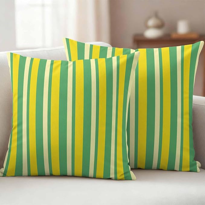 Lemon Green Yellow Outdoor Pillow Covers 24x24 Inch Throw Pillow Covers Set of 2 Waterproof Decorative Pillow Cases Summer Modern Farmhouse Striped Cushion Covers for Patio Furniture Garden Couch Sofa