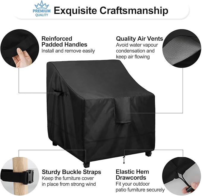 OutdoorLines Outdoor Waterproof Furniture Chair Cover - UV-Resistant Patio Lawn Chair Covers for Outdoor Furniture Windproof Heavy Duty Chair Covering, 2 Packs, 33.5Wx31.5Dx36H Inches, Black