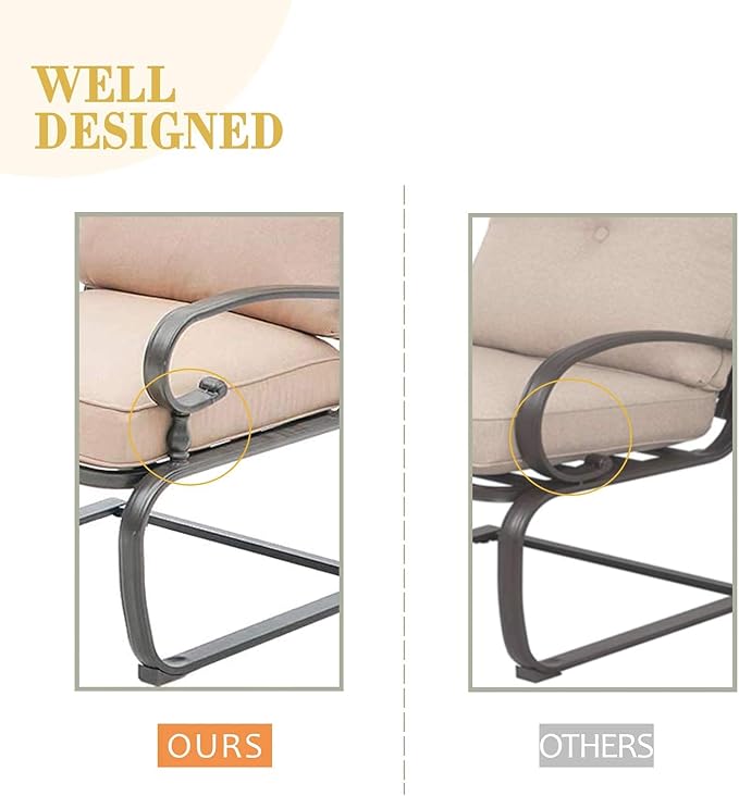 Skiway Outdoor Metal Funiture Set 5Pcs Patio Conversation Set Loveseat, 2 Spring Chairs with Coffee Table and Brown Cushions, Wrought Iron Look