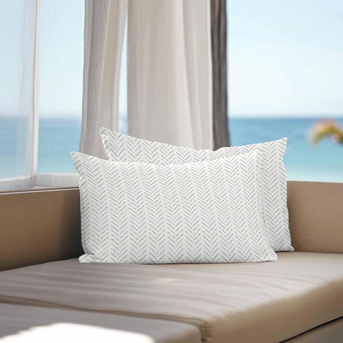 Vandarllin Outdoor Throw Pillows Covers 20x12 inch Set of 2 Waterproof Sage Green Stripes Decorative Zippered Cushion Covers for Patio Furniture, Modern Art Lines Lumbar Pillowcases