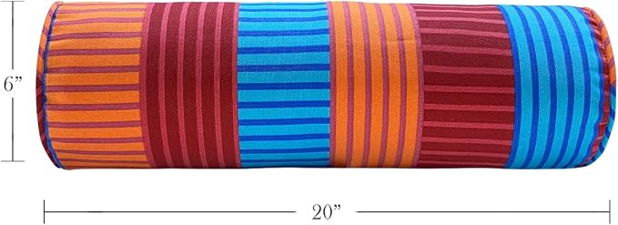 Outdoor Waterproof Decorative Bolster Pillows with Inserts for Patio Furniture, 20x6 Inch Fade Resistant Patio Garden Neck Roll Cushions for Couch Bed Sofa, Striped Multi