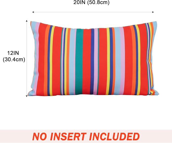Eternal Beauty 12X20'' Set of 2 Outdoor Decorative Pillow Covers Waterproof Outdoor Pillow Covers for Spring Summer Patio Lumbar Pillows, Red Stripe, 12X20 inches
