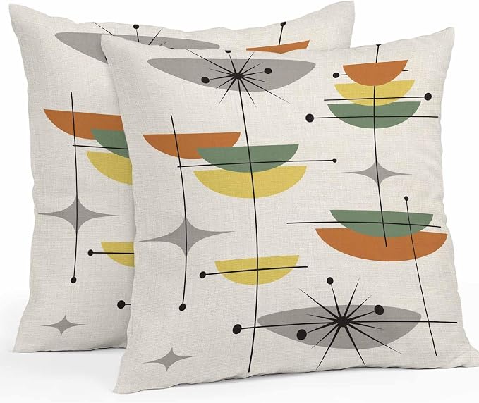 Vandarllin Outdoor Throw Pillows Covers 24x24 inch Set of 2 Waterproof Boho Mid Century Decorative Zippered Cushion Covers for Patio Furniture, Sage Green Yellow Geometric Abstract Lumbar Pillowcases