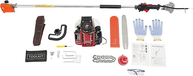 4-Stroke Gas Powered Tree Trimmer, 43CC Weed Wacker 4.92FT Telescopic Rod Gas Trimmer for Yard Garden Sawing Branches Lawn Trimmer with Goggles & Handle & Shoulder Strap
