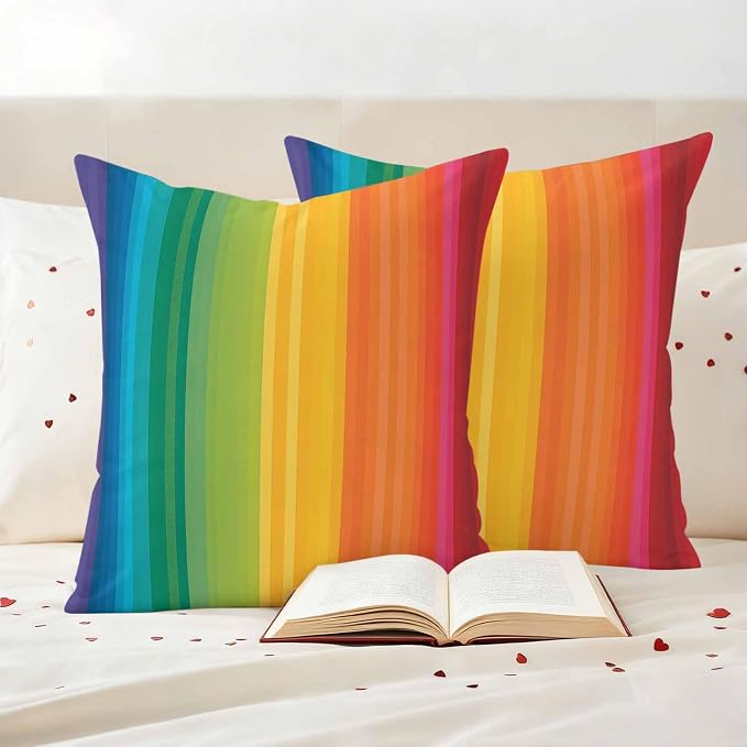 Colors Striped Outdoor Pillow Covers Set of 2 Rainbows Gradients Yellow Red Abstract Waterproof Throw Pillow Cover Decorative Cushion Cases for Patio Porch Garden 26X26 Inch