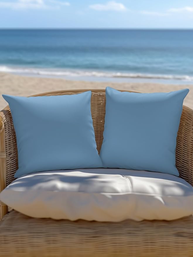 Vandarllin Waterproof Outdoor Pillow 1 Pack Sky Blue Decorative Throw Pillows Cover & Insert 16x16 Inch Pillowcase Solid Color Square Pillows for Couch Sofa Bed Patio Furniture Indoor Outdoor