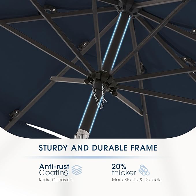 wikiwiki 10ft 3-Tier Patio Umbrella Outdoor Table Market Umbrella for Patio with Push Button Tilt/Crank, Fade Resistant Waterproof POLYESTER Canopy for Garden, Lawn, Deck, Backyard & Pool, Navy Blue