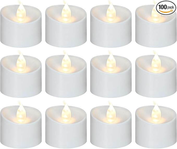 100 Pack LED Tea Lights, Last 100H+, Warm White Flickering Light