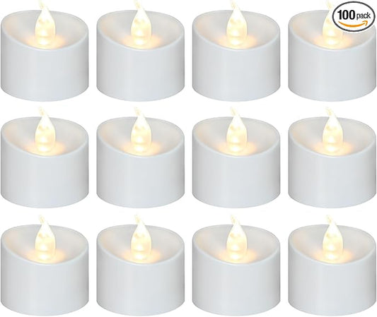 100 Pack LED Tea Lights, Last 100H+, Warm White Flickering Light