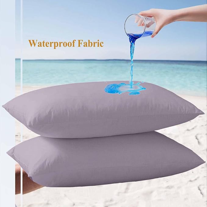 Lumbar Pillow Covers 20x12 Inch Set of 2, Purple Solid Color Waterproof Outdoor Pillow Covers, Aesthetics Contemporary Luxury Decorative Cushion Pillowcases for Couch, Sofa, Bed, Garden, Patio
