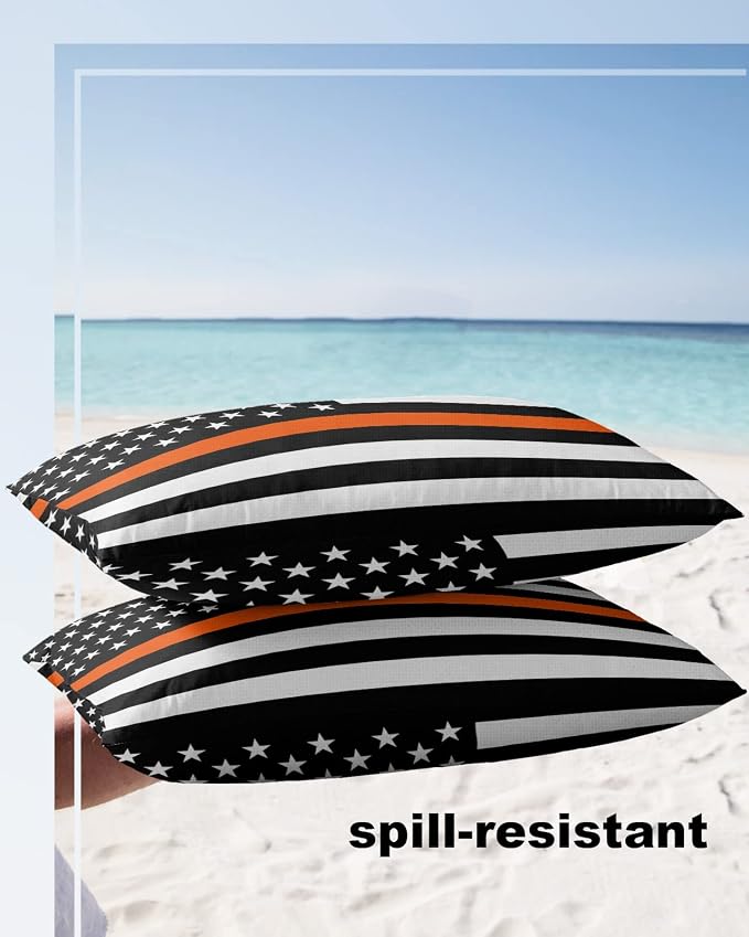 Prime Leader Outdoor Waterproof Pillow Covers Set of 2, Thin Orange Line Flag Search Rescue Officer Patio Throw Pillow Covers, Decorative Cushion Case for Couch Sofa Furniture Garden, 20x12 Inch