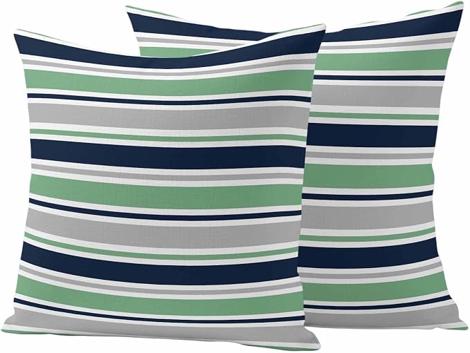 Outdoor Pillow Covers 26 x 26 Inches, Green Grey Striped Waterproof Throw Pillow Cover Set of 2, Farmhouse Stripes Modern Abstract Art Decorative Square Cushion Covers for Patio/Couch/Garden