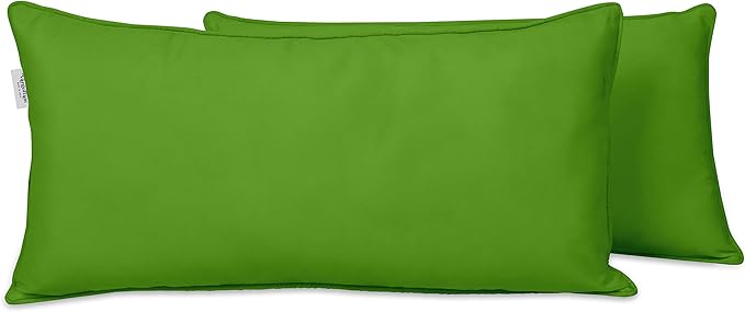 Indoor/Outdoor Polyester Fabric Lumbar Pillow Cover, All-Weather Waterproof Rectangular Cushion Case for Patio Furniture, 16 x 24 Set of 2 -Green