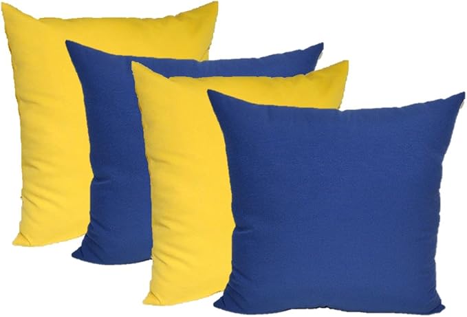 RSH DECOR Set of 4 Square Throw Pillows Indoor/Outdoor All Weather Polyester Fabric Decorative Accent Pillows for Patio Furniture Reversible 17" x 17" Yellow + Veranda Blue