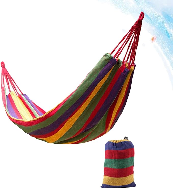 SEWACC Double Thickened Canvas Hammock Swing for Two with Hanging Ropes, 280X150Cm Outdoor Camping Swing Sleeping Bed in Red, Portable Garden Hanging Sleeping Bed