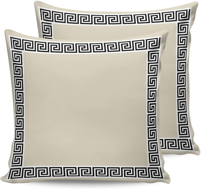 Prime Leader Outdoor Waterproof Pillow Covers Set of 2, Chinese Style Pattern Khaki Background Patio Throw Pillow Covers, Decorative Cushion Case for Couch Sofa Furniture Garden, 24x24 Inch