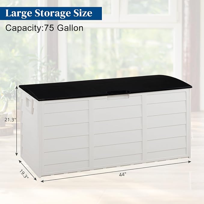 VINGLI 75 Gallon Outdoor Storage Box, Patio Deck Box Furniture with Lockable Design, Plastic Storage Containers with Lid for Garden | Pool | Balcony | Yard, White