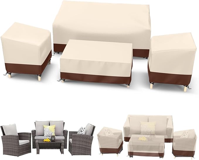 STARTWO Outdoor Waterproof Patio Furniture Covers 4-Piece Set for Chairs, Loveseat and Coffee Table, Heavy Duty 600D, Beige
