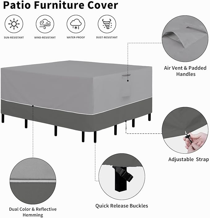Easy-Going Patio Furniture Cover 84"x84" Square Outdoor Table and Chair Set Covers Waterproof UV Resistant Outdoor Sectional Sofa Set Covers, Gray/Dark Gray