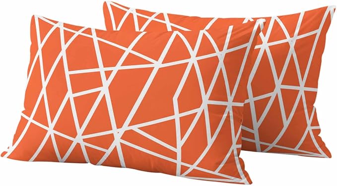 Outdoor Pillow Covers Waterproof, Orange Geometric Decorative Rectangle Throw Pillowcases Patio Cushion Covers for Tent/Garden, 20" x 12" 2 Pack, Abstract Stripes Modern Simple