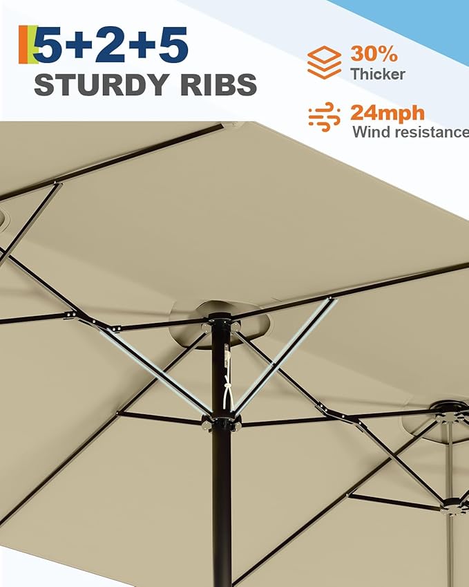 GarveeLife 15 ft Large Patio Umbrella with Lights, 36 LED Lights Double-sided Patio Umbrella with Weighted Base for Poolside Garden Backyard