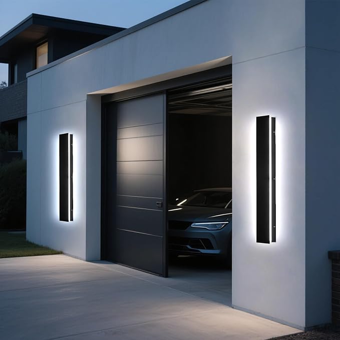Modern Outdoor Wall Lights - 2pack 39inch Dimmable Black Exterior Light Fixtures Wall, Porch Lights Outdoor Wall Sconce, Patio Long Strip Wall Light Fixtur Outside for Garage, House(4.72 Inch Wide)