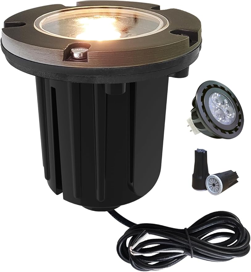 MALORY Low Voltage Landscape Lights, (φ125 mm) Brass Top Cover 12V Outdoor In Ground Lights, LED Well Lighting for Pathway, Driveway, Deck Step and Garden 1 Pack with MR16 Bulb (Flat Top)