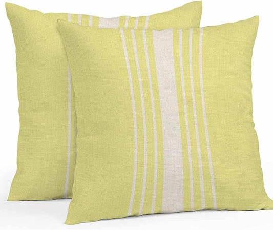 Vandarllin Outdoor Throw Pillows Covers 16x16 inch Set of 2 Waterproof Yellow Vertical Stripes Decorative Zippered Cushion Covers for Patio Furniture, Classic Striped Linen Lumbar Pillowcases