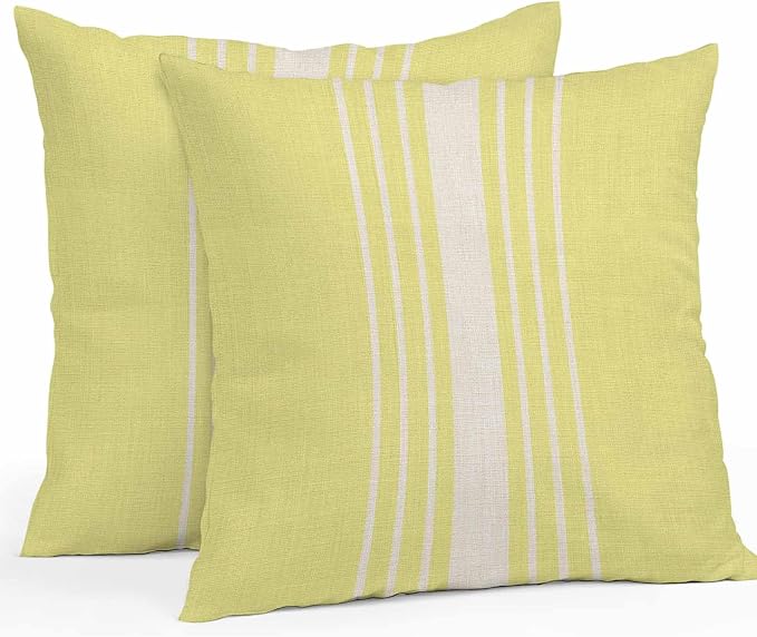 Outdoor Waterproof Pillows Cover Pack of 2 Modern Yellow Striped Burlap Texture Decorative Pillowcases with Zipper Cushion Case for Patio Tent Couch Garden 20 x 20 Inches