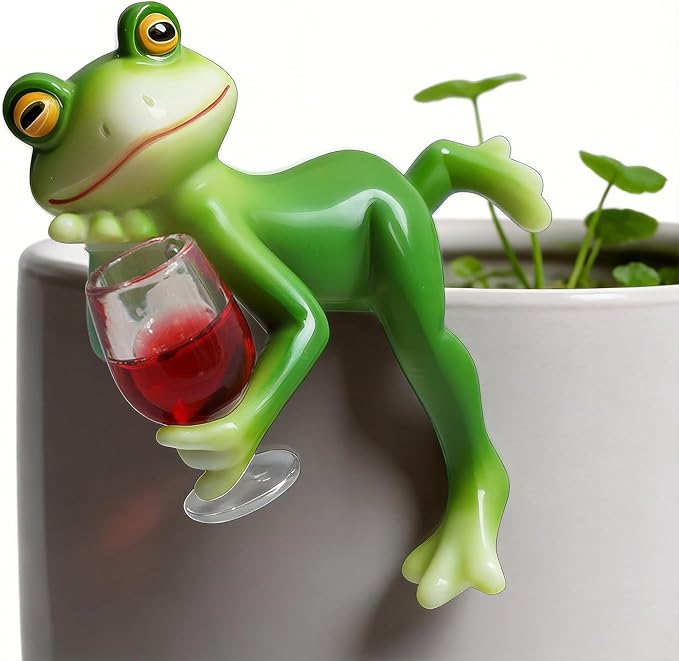 Tipsy Frog Pot Hugger, Waterproof Resin Frog Statue, Cute Miniature Frog Figurines Plant Pot Hanger for Garden, Yard, Home Office Decor, Funny Frog Ornament Gift, 3.94"x2.12"x3.94"