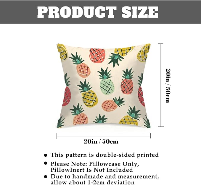 20x20 Inch Outdoor Pillow Covers Set of 2 Waterproof Throw Pillow Covers Decorative Couch Cushion Covers Pineapple Cute Square Pillowcases Protectors for Patio Garden Sofa