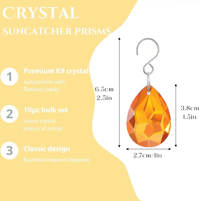 10pcs Amber Bauhinia Crystal Prisms Suncatcher Chandelier Decor | K9 Crystal Glass Bauhinia Prisms 38mm Amber Window Wedding Party Chandelier Decor Rainbow Maker Gift for Women Mom