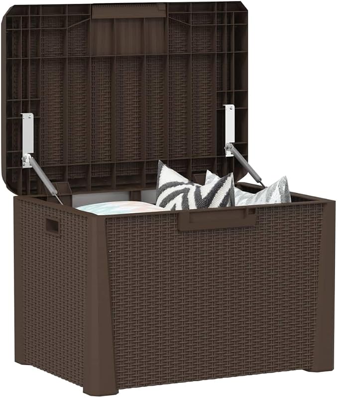 Garden Storage Box 125L Outdoor Deck Bin, Weather Resistant Polypropylene Container for Patio Cushion, Gardening Tools and Supplies, Brown