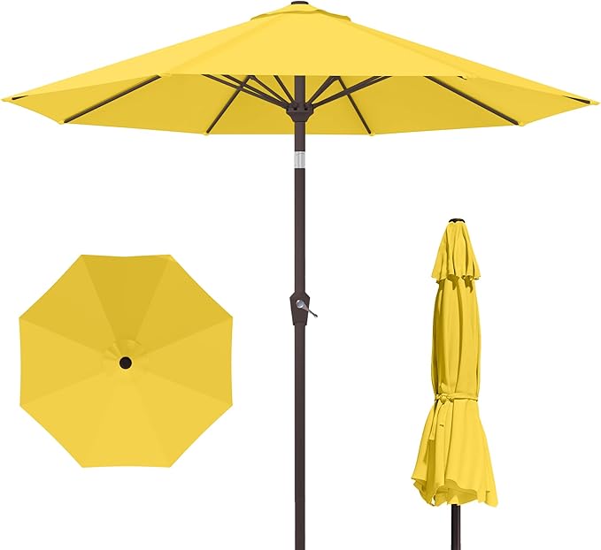 Kingdura 10FT Outdoor Patio Umbrella, Market Table Umbrella with Push Button Tilt and Crank, 8 Sturdy Fiberglass Ribs, UV Protection for Pool, Lawn, Deck, Backyard, Garden (Yellow)