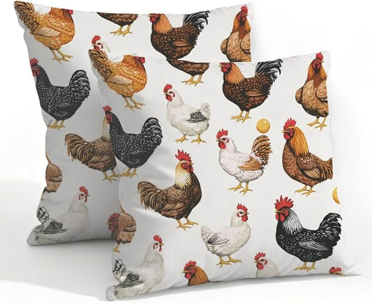 22x22 Inch Outdoor Pillow Covers Set of 2 Waterproof Throw Pillow Covers Decorative Couch Cushion Covers Chickens Egg Square Pillowcases Protectors for Patio Garden Sofa