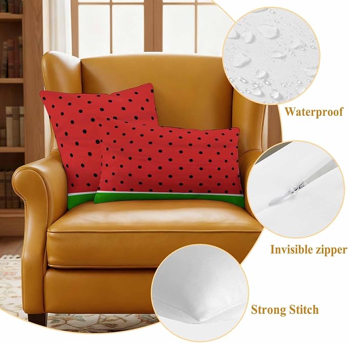 JasmineM Outdoor Pillow Cover 24x24 Inches Set of 2 Watermelon Fruit Waterproof Throw Pillow Covers Red Green Decorative Pillowcases Garden Cushion Case for Patio Couch Sofa