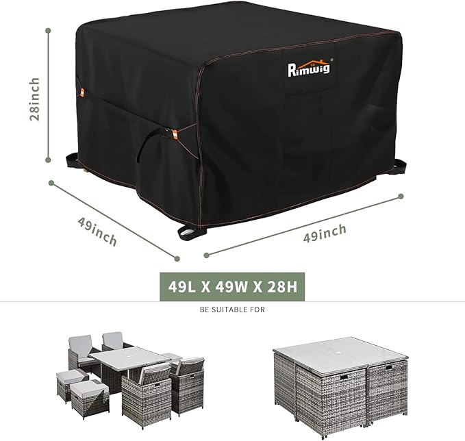 Patio Furniture Covers Waterproof, Square Outdoor dining Table Coffee Cover for winter , Heavy Duty patio table covers for outdoor furniture 49" L x 49" W x 28" H Black