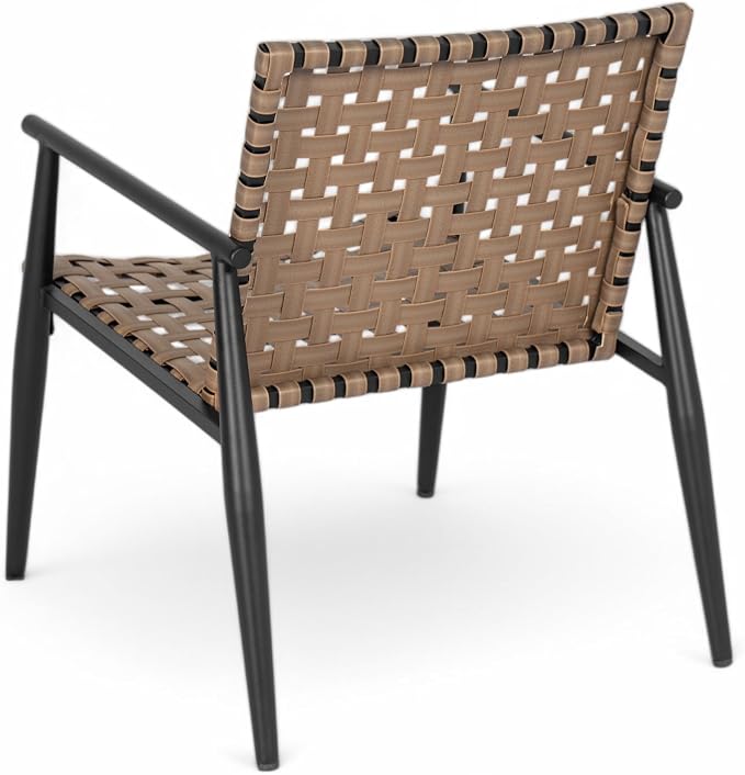 Christopher Knight Home Oakes Patio Table and Chairs Set, 3-Piece Patio Conversation Set, Outdoor Tempered Glass Table and PE Rattan Armchairs Set of 2, Garden/Poolside Reading Nook, Black+Brown