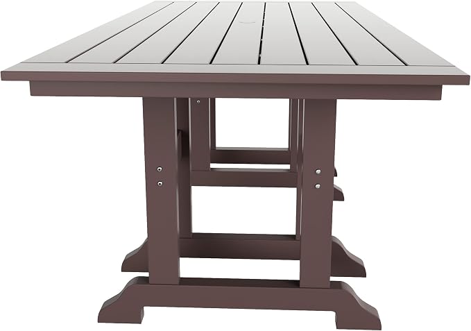 WestinTrends Ashore 7 Pieces Adirondack Outdoor Dining Set, All Weather Poly Lumber Slatted Modern Farmhouse Outdoor Furniture Set, 71" Trestle Dining Table and 6 Adirondack Dining Chair, Dark Brown