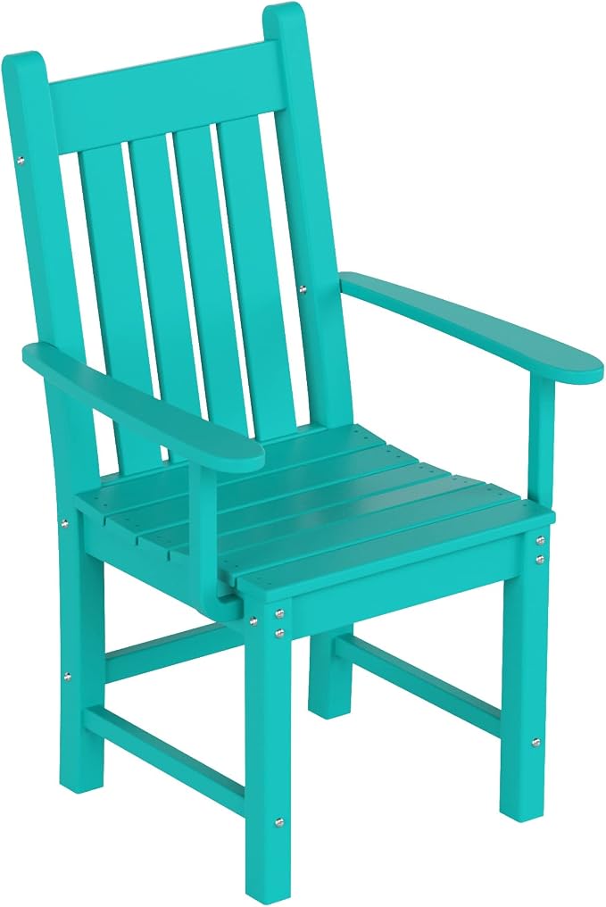 WO Home Furniture Adirondack Patio Dining Chair Table Bench Set of 6 PCS Rectangle Dinner Table Dining Arm-Chairs (Turquoise)