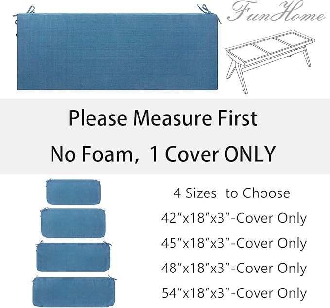 FUNHOME Outdoor Bench Cushion Cover 42 x18 x 3 inch,Water Resistant Cover with Zipper&Ties,Fade-Resistant Slipcover,Patio Porch Swing Cushion Cover Replacement Only,No Insert(Light Blue)