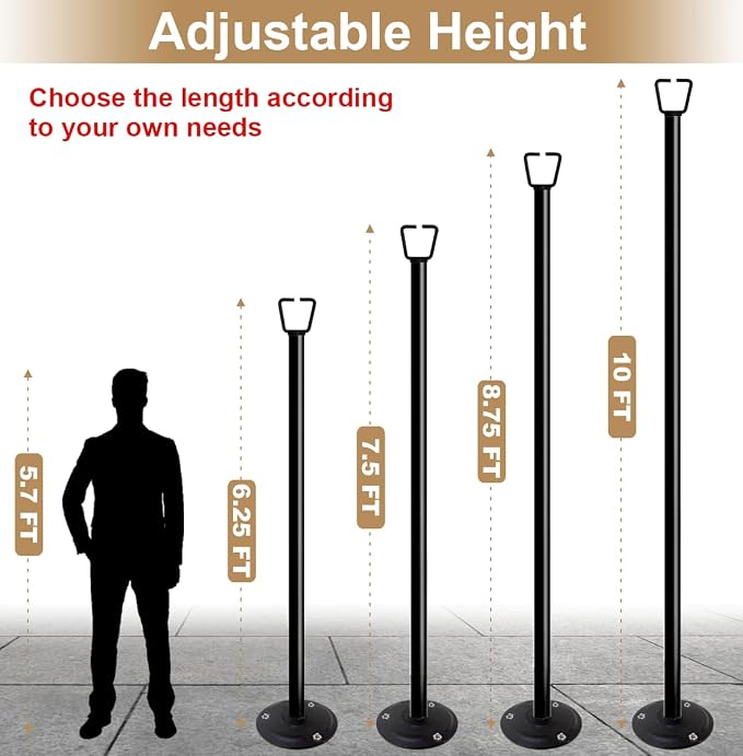 Queension 10FT Ground Base String Light Pole for Outdoor String Lights,2pcs | for Garden, Backyard, Patio Lighting Stand for Parties, Bistro & Weddings