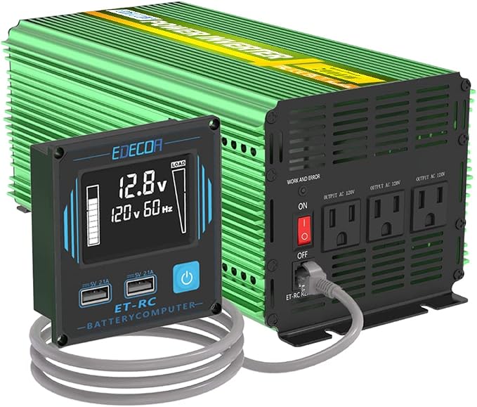 EDECOA 2000 Watt Power Inverter, DC 12V to AC 110V 120V 2000W Converter with LCD Display and Remote Controller Dual USB (with ET-RC Remote)