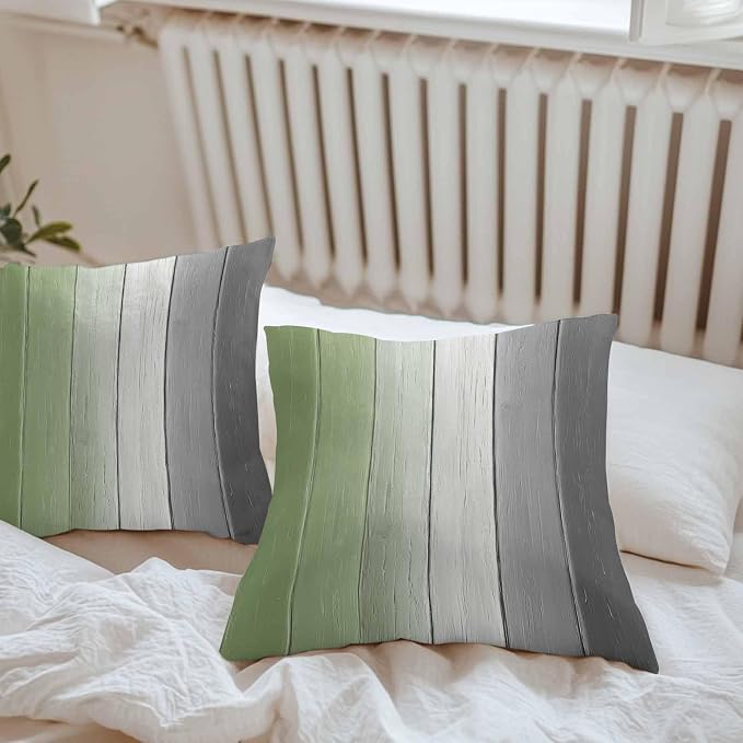 Throw Pillow Covers 26x26 Inch Set of 2, Sage Green Gray Ombre Waterproof Outdoor Cushion Covers, Vintage Country Wooden Decorative Pillowcases for Couch, Sofa, Bed, Garden, Patio