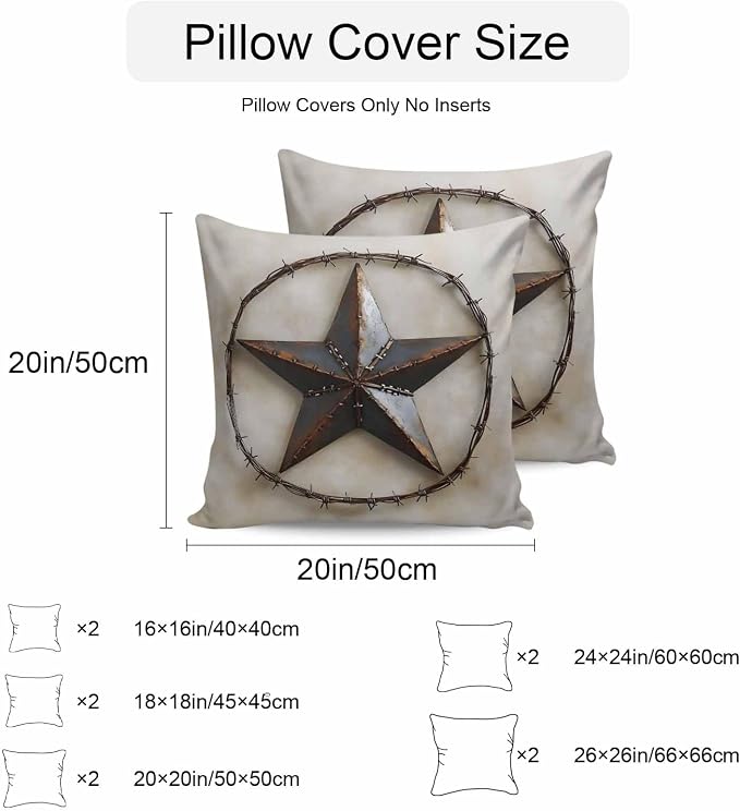 Farmhouse Vintage Waterproof Outdoor Pillow Covers Set of 2 Home Decor, Country Western Texas Star Aesthetic Pillowcase Patio Pillow Covers for Couch Bench Furniture Garden 16x16in