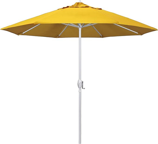 California Umbrella 12-Year Protection 9' Rd Aluminum Patio Umbrella, Crank Lift, Auto Tilt, White Finish, Sunbrella Sunflower Yellow
