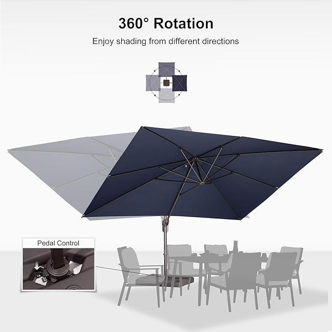 PURPLE LEAF 10' X 13' Patio Cantilever Umbrella with Base Rectangle Umbrella Outdoor with Aluminum Offset Antique Bronze Hanging and 360° Rotation for Pool Garden Deck Patio, Navy Blue