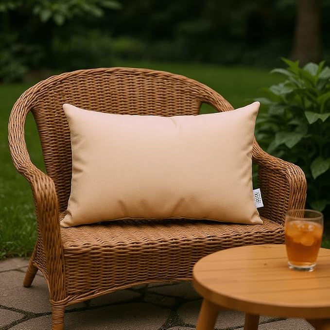 RSH DECOR Sunbrella 20" x 12" Lumbar Throw Pillows Set of 4 | Water and Fade-Resistant Performance Fabric | Outdoor Pillow Covers with Down-Alternative Inserts | Made in USA (Cast Sand Tan)
