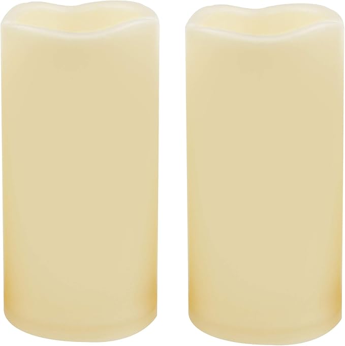CANDLE CHOICE Waterproof Outdoor Battery Operated Flameless Candles with Timer Realistic Flickering Plastic Fake Electric LED Pillar Lights for Lantern Wedding Christmas Decorations 3x6 Inches 2 Pack