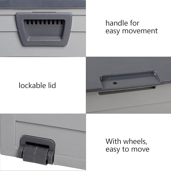75 Gallon Resin Deck Box,Outdoor Large Resin Deck Box,Lockable Container for Patio Furniture Cushions Garden Tools (Grey)